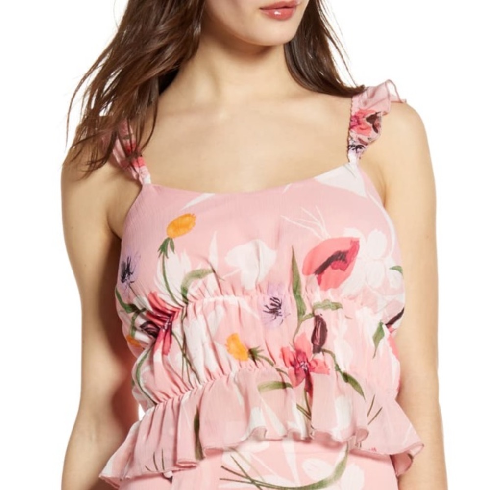 Leith floral print ruffle crop tank top XL